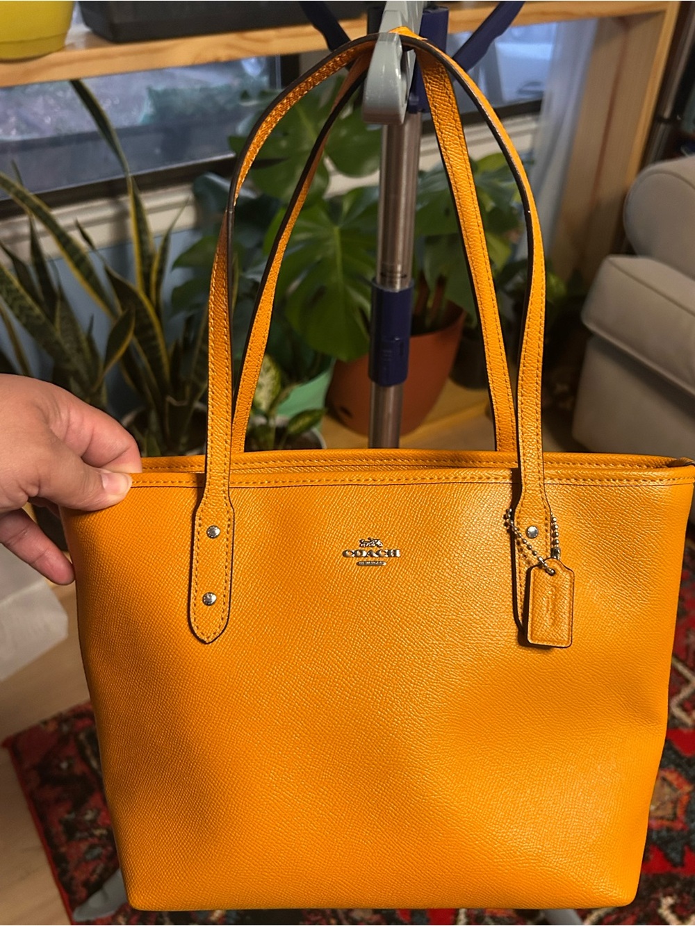 Coach Bright Orange Leather Tote with Double Straps